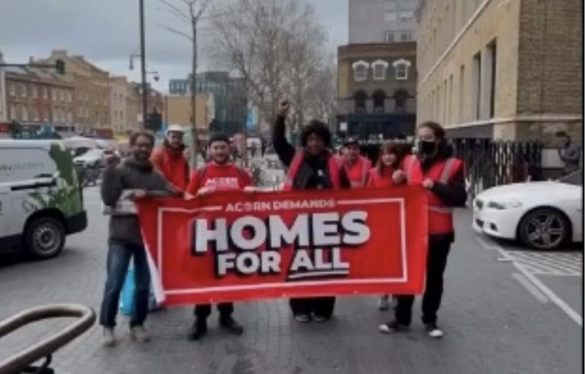 Alicia Samuels campaigning with ACORN outside Tower Hamlets Town Hall